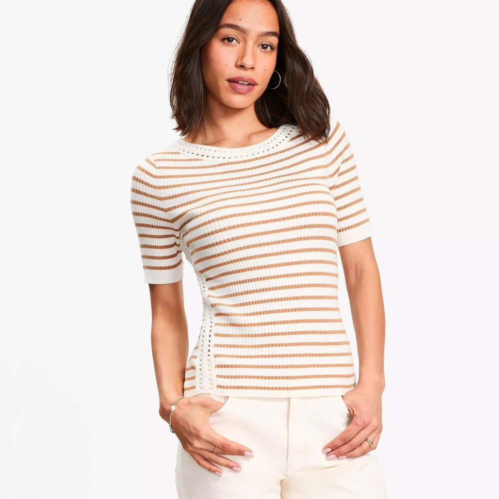 Striped Crochet Trim Sweater Tee